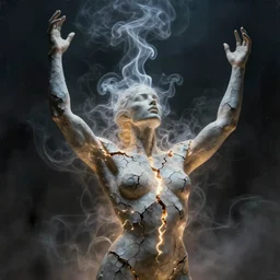 man made of smoke and electricity, arms raised, cracked surface with glow beneath, fantasy, gloomy, dark atmosphere, detailed, concept art, smooth, sharp focus, illustration, greg rutkowski