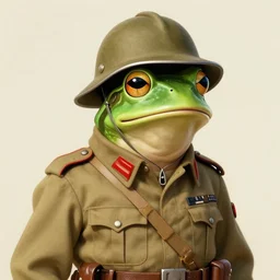 Pepe the Frog in WW1 military uniform, Safari khaki, pith helmet, Schutztruppe, German Empire, WW1, Tooth Wu Artgerm Greg Rutkowski Alphonse Mucha Beeple