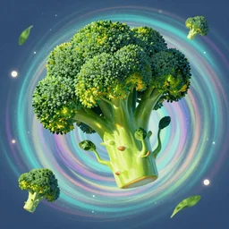 a beautiful picture of a broccoli trapped in a vortex to a psychedelic dimension by steve ditko and greg rutkowski trending on artstation