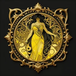 beautiful black yellow, complicated gold baroque style decoration, dark fantasy, intricate, elegant, highly detailed, digital painting, artstation, concept art, matte, sharp focus, illustration, octane rendered, art by artgerm and alphonse mucha, leesha hannigan, ross tran