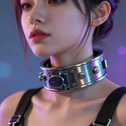 detailed realistic female character cyberpunk wearing thick steel collar around neck, realistic, art, beautiful, 4K, collar, choker, collar around neck, punk, artstation, detailed, female, woman, choker, cyberpunk, neon, punk, collar, choker, collar around neck, thick collar, choker around neck, wearing choker, wearing collar, eyes, thick collar,