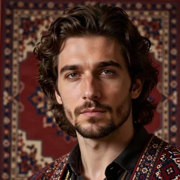 close up portrait of a fantastic beautiful 3d Persian Carpet skinned man, depth of field, by Jonas Jensen