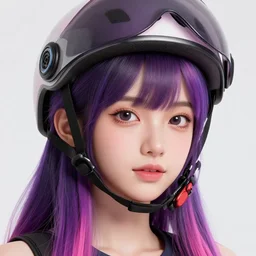 a beautiful girl of random ethnicity with a beautiful and detailed with purple black pink hair with helmet, rendered as an unreal engine 5 video game, cinema 4 d, octane render, detailed, brawl stars, cinematographic, artstation greg rutkowski, full colors hd