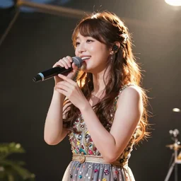 japanese funny tv show, a woman singing on the small stage in outdoor