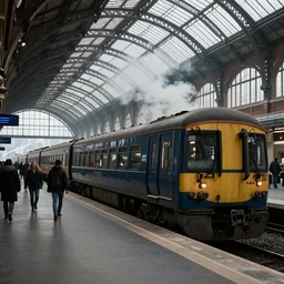 victorian railway station with the orient express waiting to leave, smoke, atmospheric
