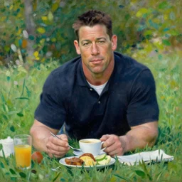 a astonishing portrait of john cena in breakfast on the grass by manet, impressionism painting