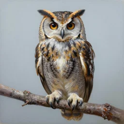 an owl perched on a branch, high - quality, pixiv, wlop, greg rutkowski, artstation. oil on canvas