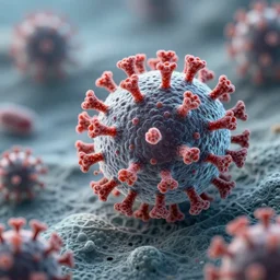 hyperrealistic microscope image of a cell, high zoom, virus, bacteria
