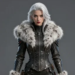 dragon hunter wearing a fur - lined dragonhide jacket!!! beautiful and elegant white hair female!! symmetry, character concept art, sharp focus, illustration, artgerm!! greg rutkowski! wlop!! ilya kuvshinov!! charlie bowater! octane render, unreal engine 5! highly rendered!!