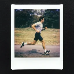 A man running for his life, polaroid colored, restaured, award winning photo, very famous photo