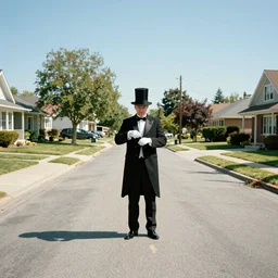 a suburban street on a clear day, in illusionist style
