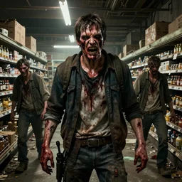 fallout 5, butcher angry bloody horror zombie, portrait, indoors dilapidated supermarket interior, atmospheric lighting, intricate, volumetric lighting, grimdark, daytime, sharp focus, deep colours, ultra intricate detailed, octane render, unreal engine, by leesha hannigan, ross tran, thierry doizon, kai carpenter, ignacio fernandez rios