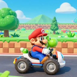 yoshi driving through a mario kart course set in skyrim
