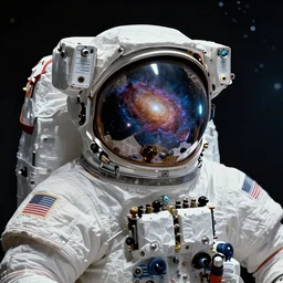 photograph of astronaut surgeon in outer space. reflection of galaxy on helmet. Extremely detailed. Beautiful. 4K. Award winning.