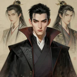 sharp hq rendering, vampire, asian character portrait, concept art, painterly, fanart, highly detailed in the style of wlop by ilya kuvshinov, wenjun lin, sakimichan, artgerm, angular asymmetrical design, chinese artist, eastern art style, nixeu