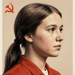 closeup profile soviet poster face portrait of a tin toy heroic greta thunberg, black red, nicoletta ceccoli, mark ryden, lostfish, hyperdetailed, clean cel shaded vector art. shutterstock. illustration