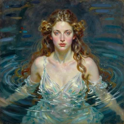 a painting of the goddess of water by Jovana Rikalo, by roberto ferri, by austin osman spare, by john william Godward, a delicate oilpainting, highly ornamental