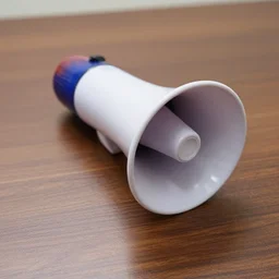 photo of a megaphone lying on a table, 8 5 mm, f / 1. 3