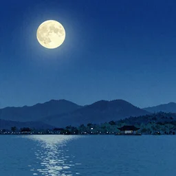 Full moon at west lake, hangzhou, by Hasui Kawase