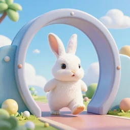 photo of a cute bunny crossing dimensional portal , photorealistic, 4K