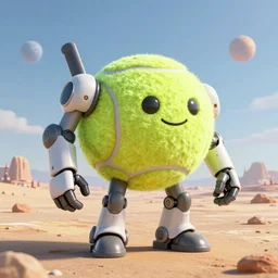 beautiful portrait of a mecha tennis ball monster on a distant deserted planet with spaceship destroyed, corona render, trending on artstation, hyperrealistic, character photography n 9