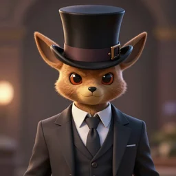 mewtwo furry wearing a top hat and suit, highly detailed, digital art, sharp focus, ambient glow, trending on art station, anime art style