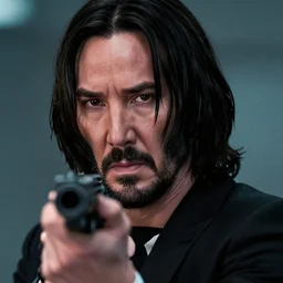 john wick as a woman, award winning shot, close up, action movie