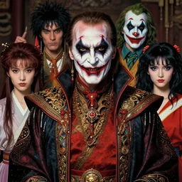 photorealistic portrait of evil looking anthony hopkins wearing intricate shao khan costume, bizarre voodoo makeup, clown makeup, by amano, karol bak, greg rutkowski, and akira toriyama, tonalism, hyperrealistic, artgerm, concept art, masterpiece.