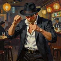 realistic portrait painting of yakuza fighting in a tokyo bar at night in the style of soviet realism