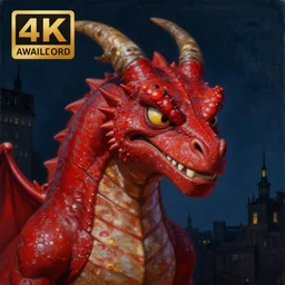 painting of a red ragon with a snobby smile. during night. extremely detailed. beautiful. 4 k. award - winning. epic lighting