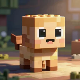 tiny creature made of one brick, four legged, big cute eyes, quadrupedal, cute looking, kawaii, sharp focus, character, game concept art, blocky, lego mixels, flat toon style like katamari damacy inspired, pokemon inspired, blocky like minecraft, promotional image