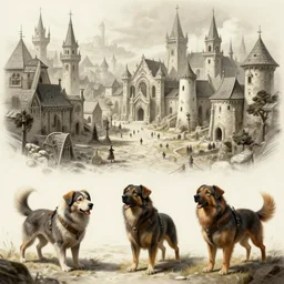 a medieval fantasy city run by anthropomorphic dogs, concept art, beautiful sketch, 4 k, highly detailed, unreal engine