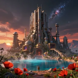 a beautiful hyperdetailed illustration of building nature fortress industrial architecture by jean delville, fantasy lake thermal vision san andreas galactic sunset darkacademia cyberpunk dramatic lighting nature retrowave synthwave matte painting poppy tundra, archdaily, wallpaper, highly detailed, trending on artstation.