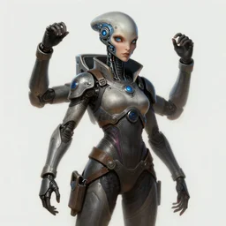 digital painting of a starfinder female kasatha!!! alien! scientist, with scifi military attire, cybernetic eye, four arms, super detailed, hd, pathfinder art, by marko horvatin, artgerm, michael cheval, gerald brom