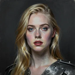 a striking hyper real painting of Elle Fanning, dark, metal, by Vladimir Kush