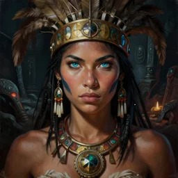 a highly detailed symmetrical painting of a female amazon warrior with piercing beautiful eyes in dark tomb setting, dynamic lighting, ambient lighting, deviantart, art by karol bak and glenn fabry