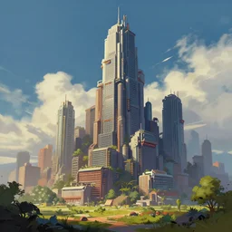 a land scape with a skycraper biopunck architecture painting by sparth artist trending on artstation ,digital 2d