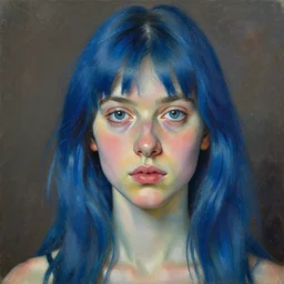 high quality high detail painting by lucian freud, hd, blue hair beautiful girl portrait, photorealistic lighting