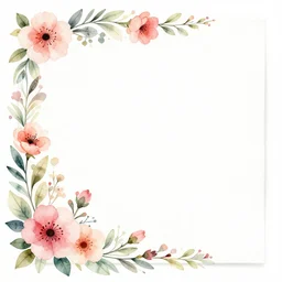 white paper with watercolor floral border art, clipart, clip art, corner element, border element clip art