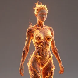 the body of a woman made entirely from fire, highly realistic,