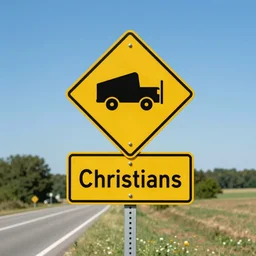 a road sign that says warning Christians ahead