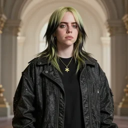 Billie Eilish as the empress of tomorrow, ultra realistic, 8K resolution, 3D HDR, epic design
