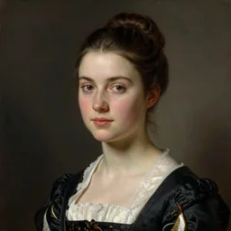 a portrait of a beautiful nineteen year old bavarian princess with her dark hair in a bun in the style ofj oseph karl stieler, circa 1 8 3 6, highly detailed, 8 k, neoclassical, 1 8 3 0 s, smooth, oil on canvas, insanely beautiful face, symmetry, by joseph karl stieler
