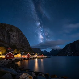 starry night in gausdal, norway, blue sky, dslr cinematic long - exposure photo, flickr trending
