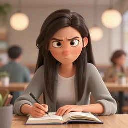 cassandra cain as a college student, studying at a cafe, angry!, bokeh, beautiful face!!!!, 2 7 years old, cg animation, lifelike, animated, realistic, character select portrait, by artgerm, greg rutkowski, alphonse mucha, 3 d