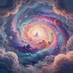 a psychedelic realm in an alternate dimension at the edge of all known existence made out of clouds, in the style of wlop, illustration, epic, fantasy, hyper detailed, smooth, unreal engine 5, sharp focus, ray tracing