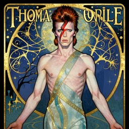 david bowie as thomas newton the man who fell to earth, mucha style, art nouveau,