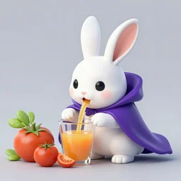 an adorable bunny vampire is sucking the juice out of vegetables because it\'s so hungry, there\'s a whole pile of vegetables that are filled with little bitemarks, watercolor illustration