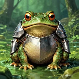 toad gobling, wearing armour, swamp, symmetrical, highly detailed, digital art, sharp focus, trending on art station, kentaro miura manga art style