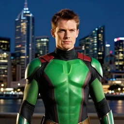 ⁠portrait of The Green Arrow , Brisbane skyline background, rich vivid colors, ambient lighting, dynamic lighting, 4k, HQ, official media, anime key visual, makoto shinkai, ilya kuvshinov, lois van baarle, rossdraws, detailed, trending on artstation
